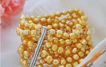 

Free Shipping>>>8row 8" 8mm yellow baroque Freshwater cultured pearl bracelet