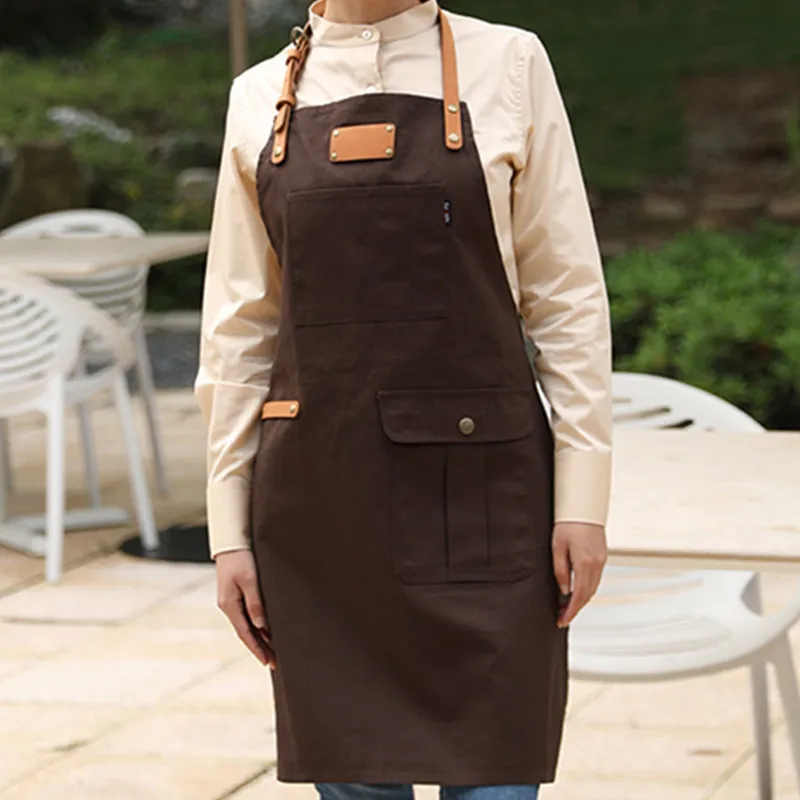 Brown Canvas Apron PU Strap D99-1
