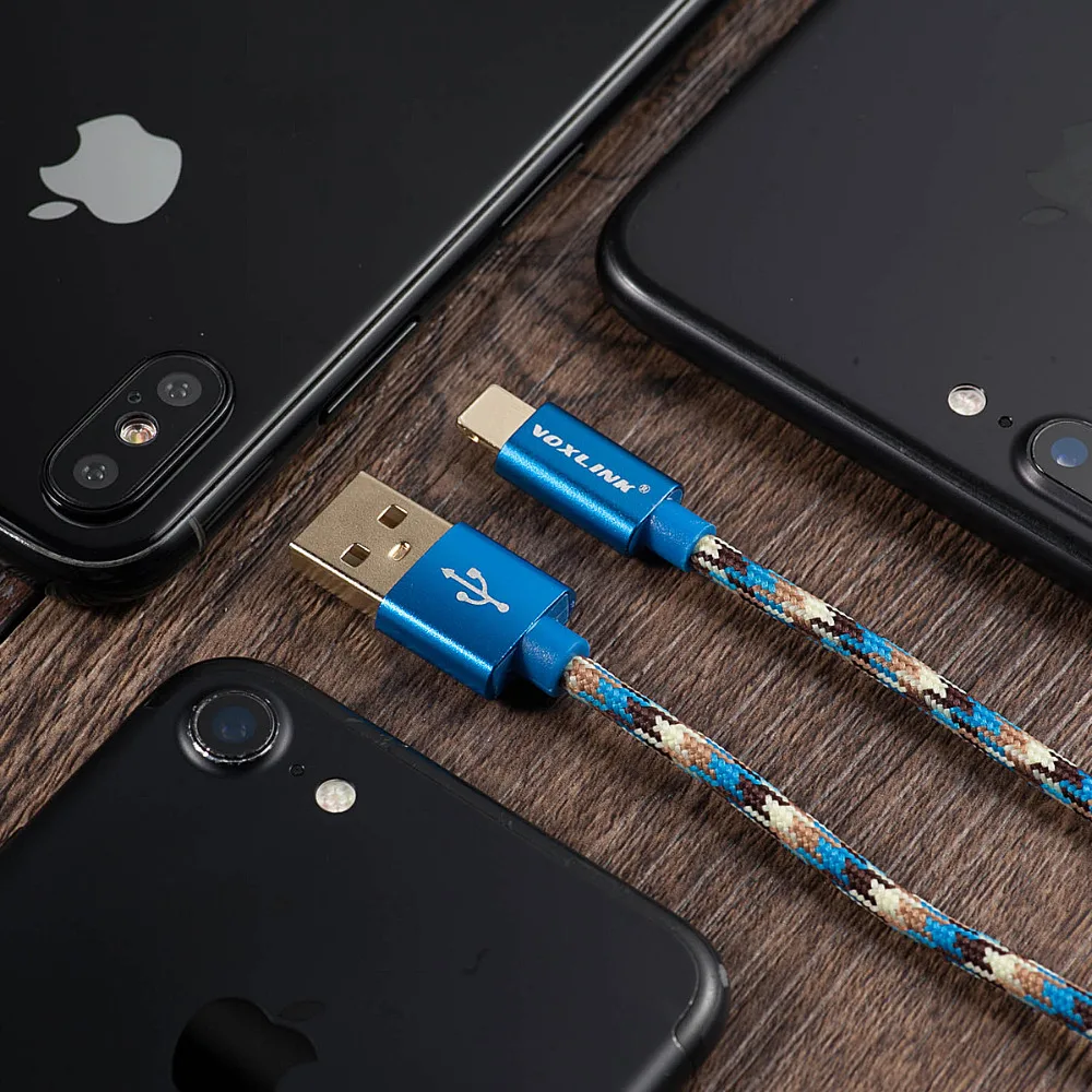 Para iphone 7 7 Plus cable usb VOXLINK 3 pack de Nylon trenzado de sincronización de datos cargador de Cable USB para iPhone 6 6 s Plus 5S iPad aire Mini