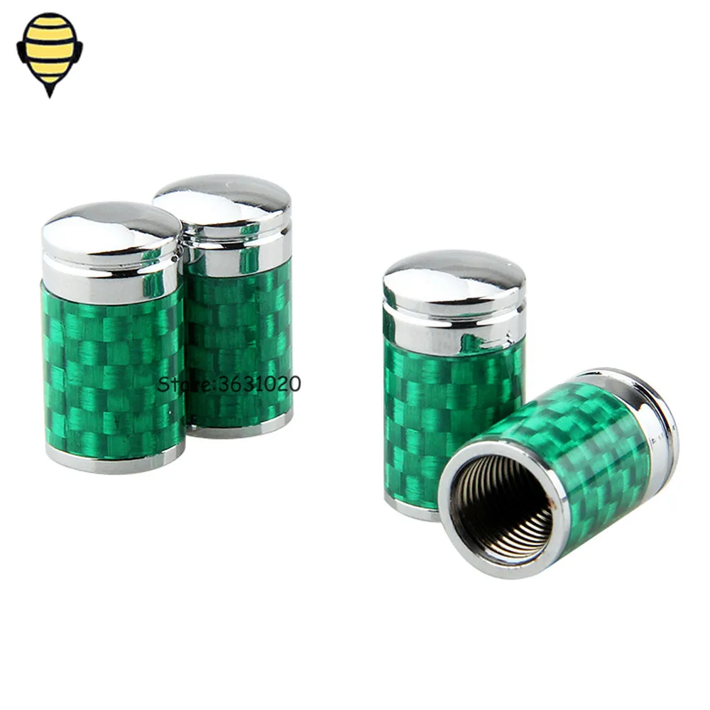 Green Carbon Fiber Tire Valve Stem Caps Rim Sticker Car Styling For