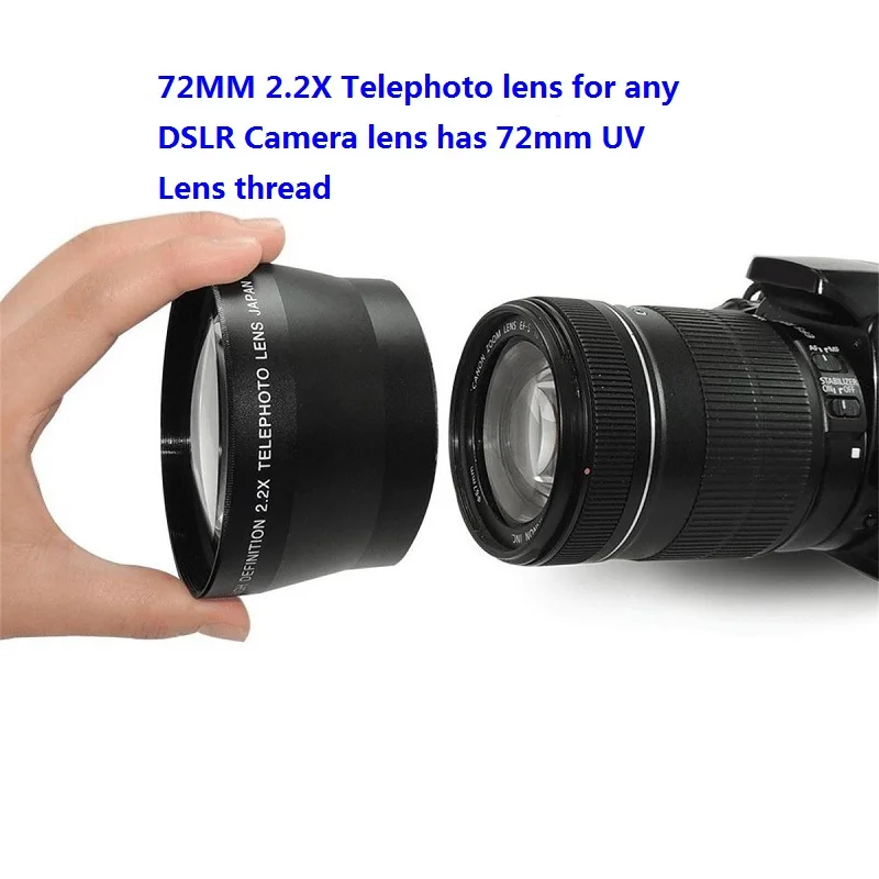 Professional HD 72mm 2.2x Telephoto Lens + Lens Bag for