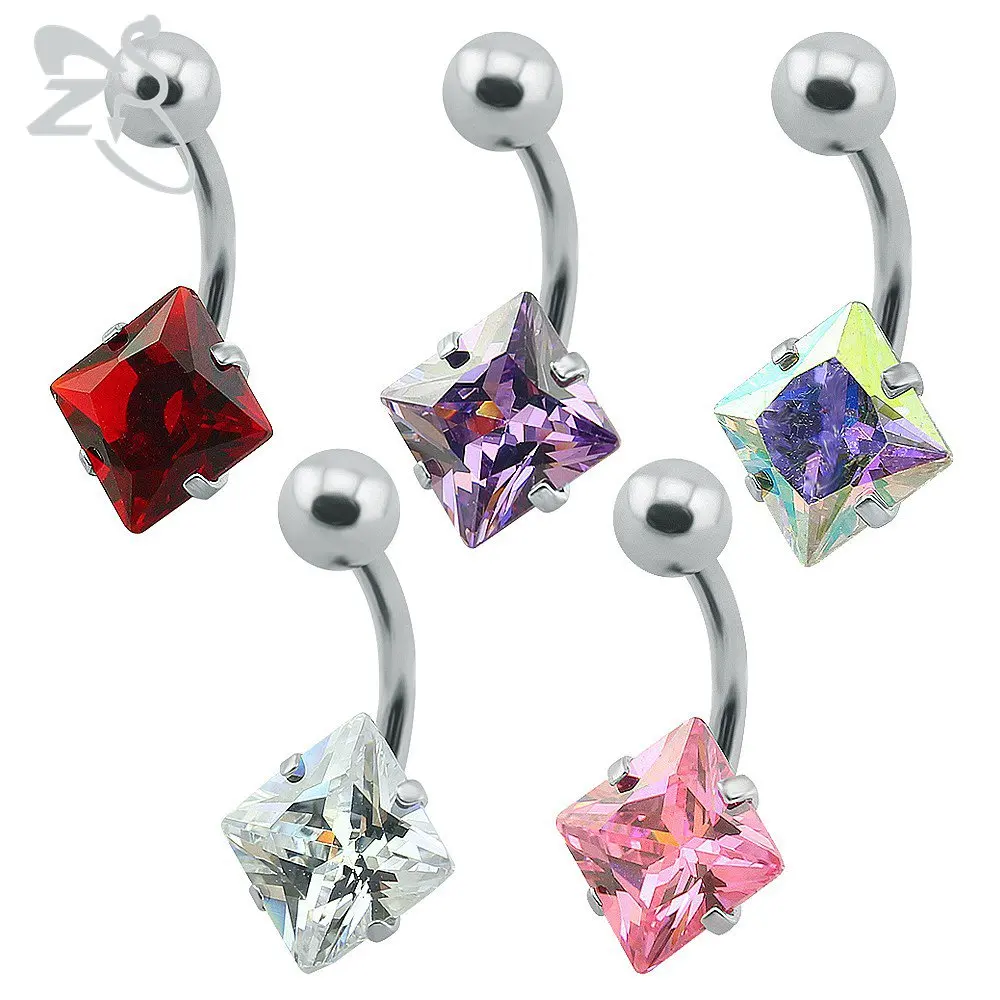 Buy Square Crystal Navel Belly Button Ring 316
