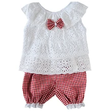 Kids Clothing Set Summer Lace Children Girl Clothes T Shirt shorts Pants 2 Colors Infant Garment