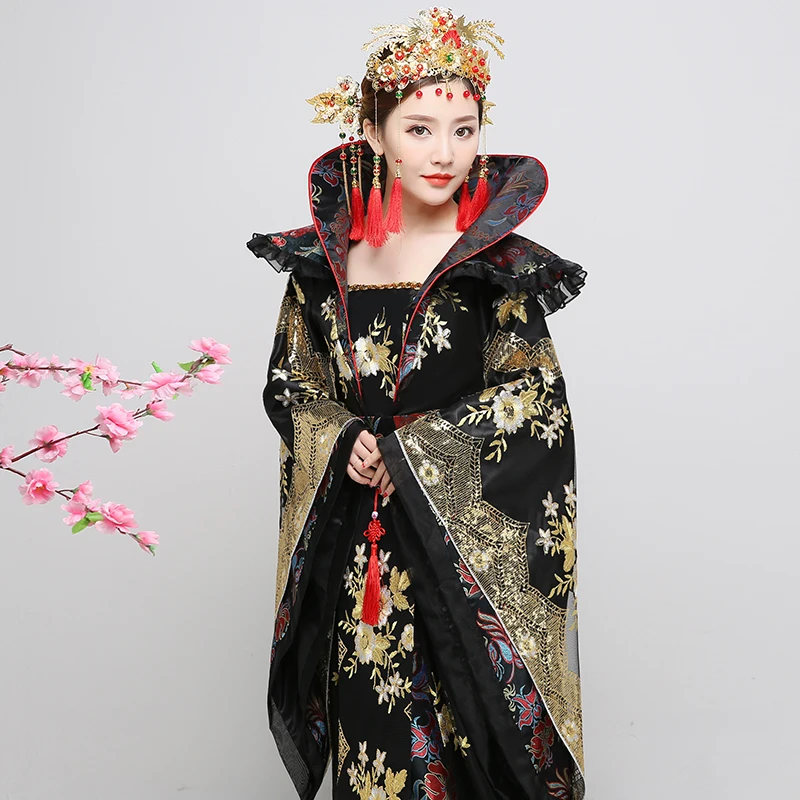 Новый 2018 костюм для женщин hanfu со шлейфом платье женский китайский традиционный костюмы китай черный Swordswomen ТВ фильм этап наряд