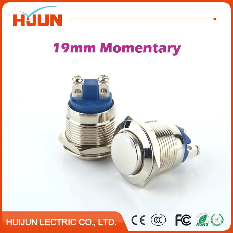 1pcs 19mm Waterproof Momentary High Round Stainless Steel Metal Push Button Switch Car Start Horn Speaker Bell Automatic Reset