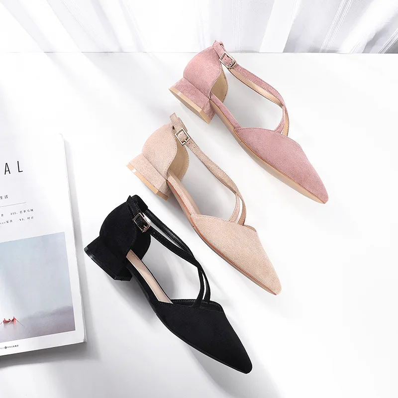 

Shoes Woman Cross-Tied Solid Flock Pointed Toe Square Heels Pumps 2019 Autumn Leisure Elegant Sweet Wedding Office Lady Shoes