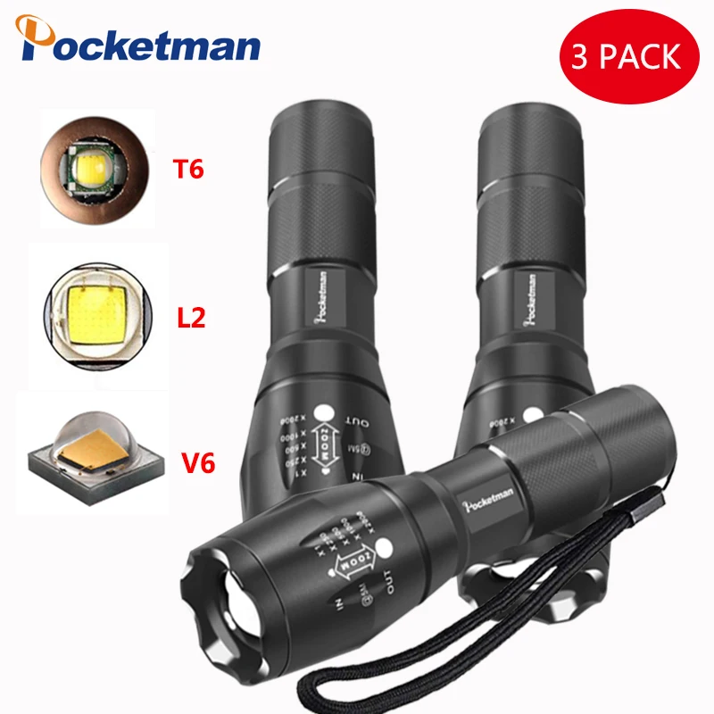

12000 LM Flashlight XP-L-V6 LED Flashlight Torch T6/L2/V6 Zoomable 5Modes Lanterna LED Torch Flashlights for Camping By 18650