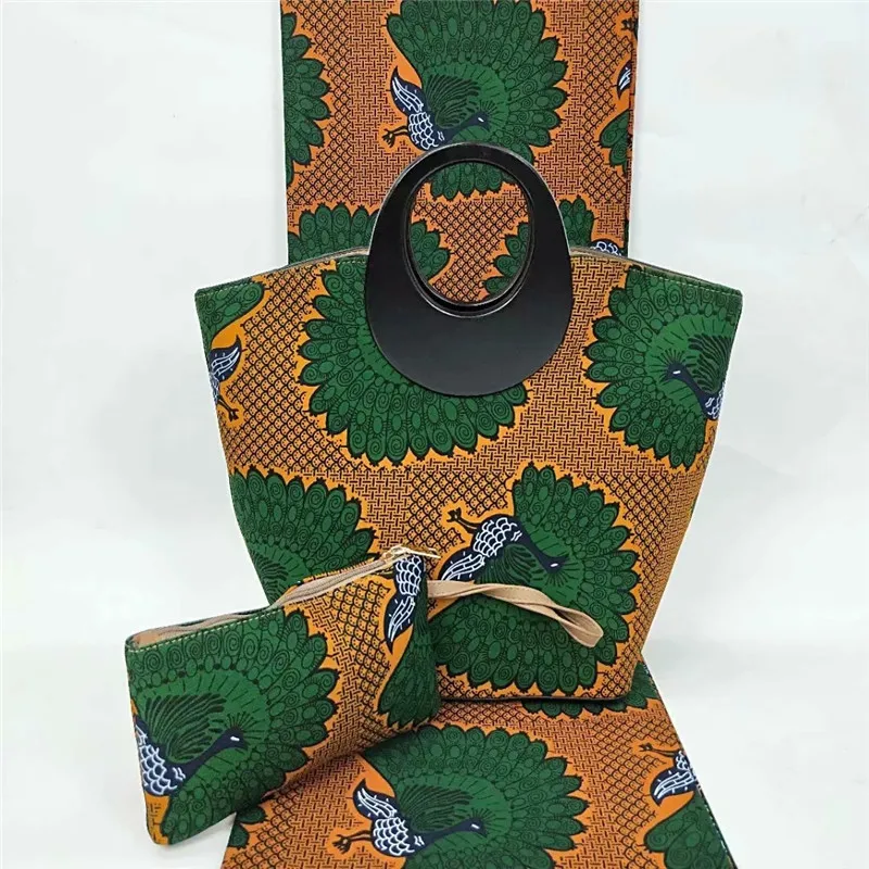 

High quality pure wax fabric african wax holland wax prints cosmetic bag 100%cotton handbags for women 2018 6yard YBG110701