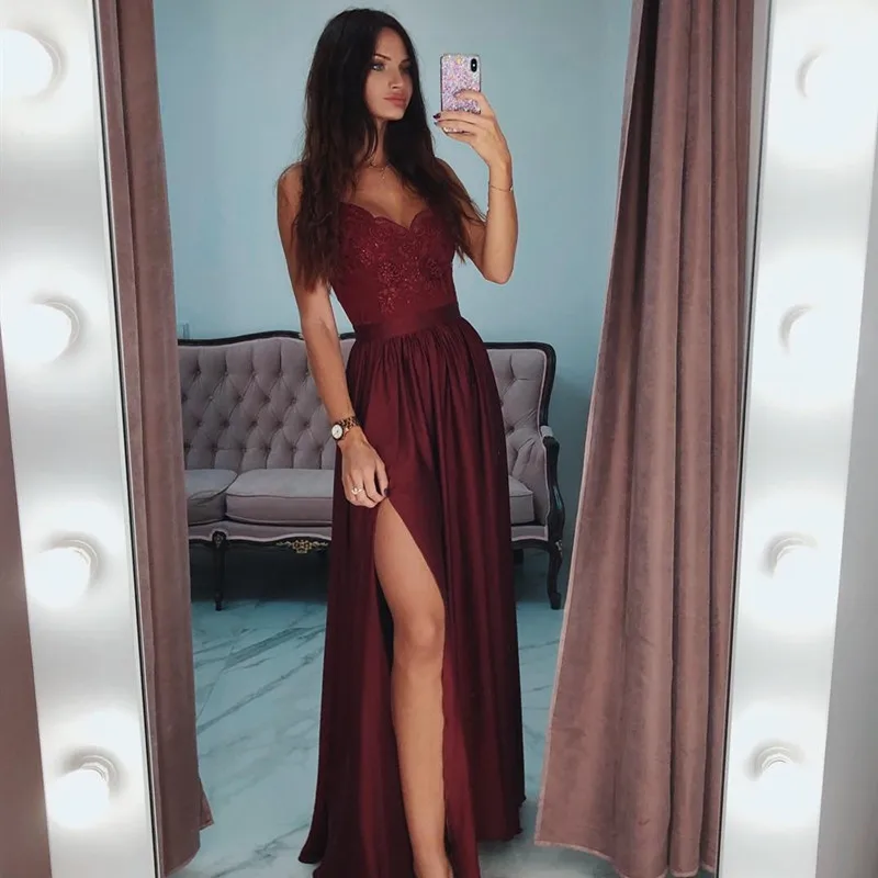 

2019 Sexy V-Neck Burgundy Evening Dresses Long Simple Backless Custom Make Plus Size Evening Gowns for Women Robe De Soiree