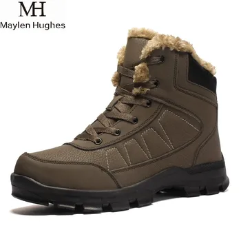 

Maylen Hughes Men Winter Hiking Sneakers Fleece Winter Fur Cotton Hiking Shoes Plush Insole Keep Warm Casual Shoes Plus Size