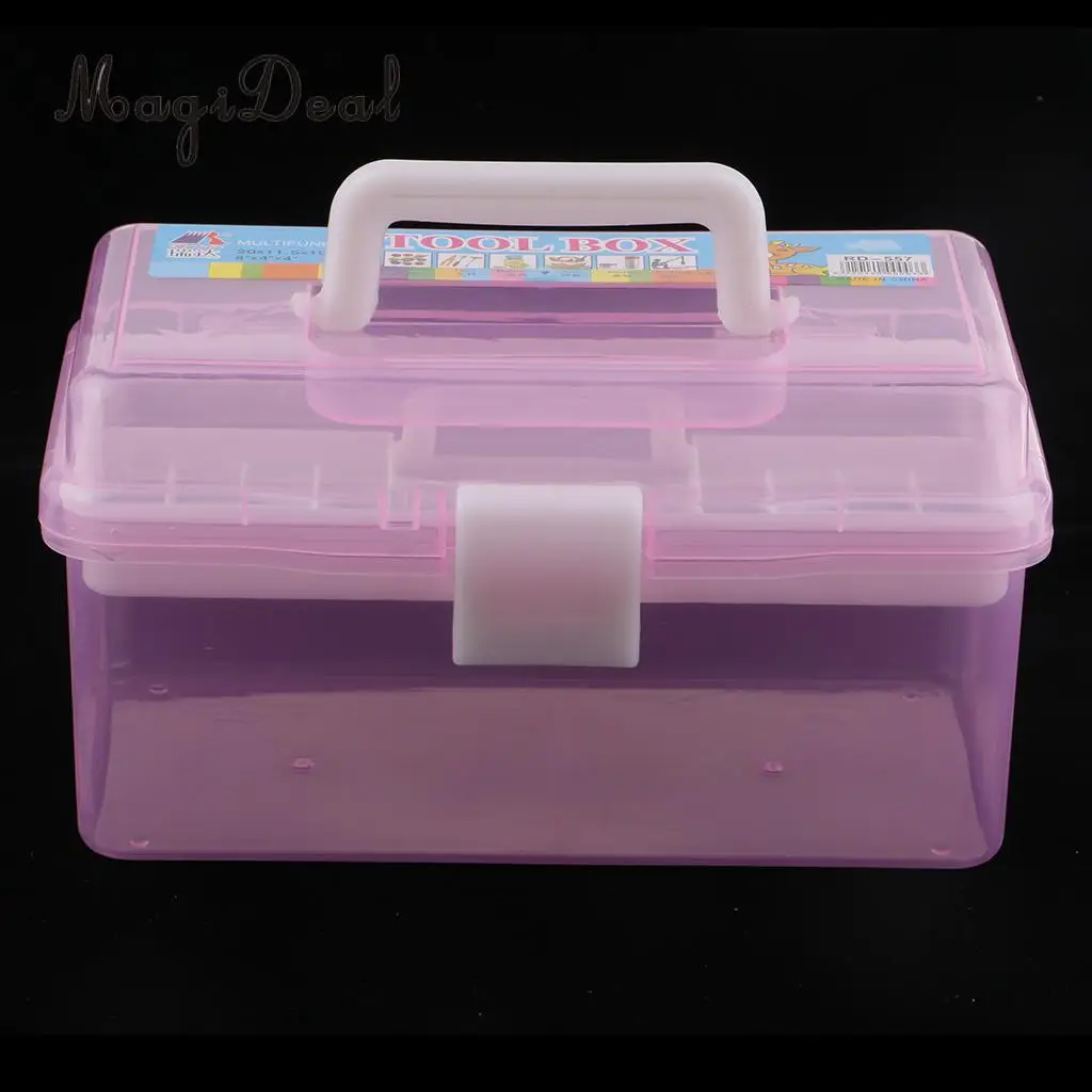 2 Layer Plastic Clear Jewelry Beads Sewing Painting Tools Organizer, Household Medicine Storage Box Case Container with Handle