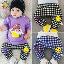 Lemonmiyu/Хлопковые Штаны для маленьких мальчиков свободные детские штаны-шаровары в клетку с эластичной резинкой на талии длинные штаны с рисунком для малышей