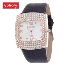 Luxury Gogoey Brand leather watches Women Lady Crystal Dress Quartz Wristwatches Female Clock go070