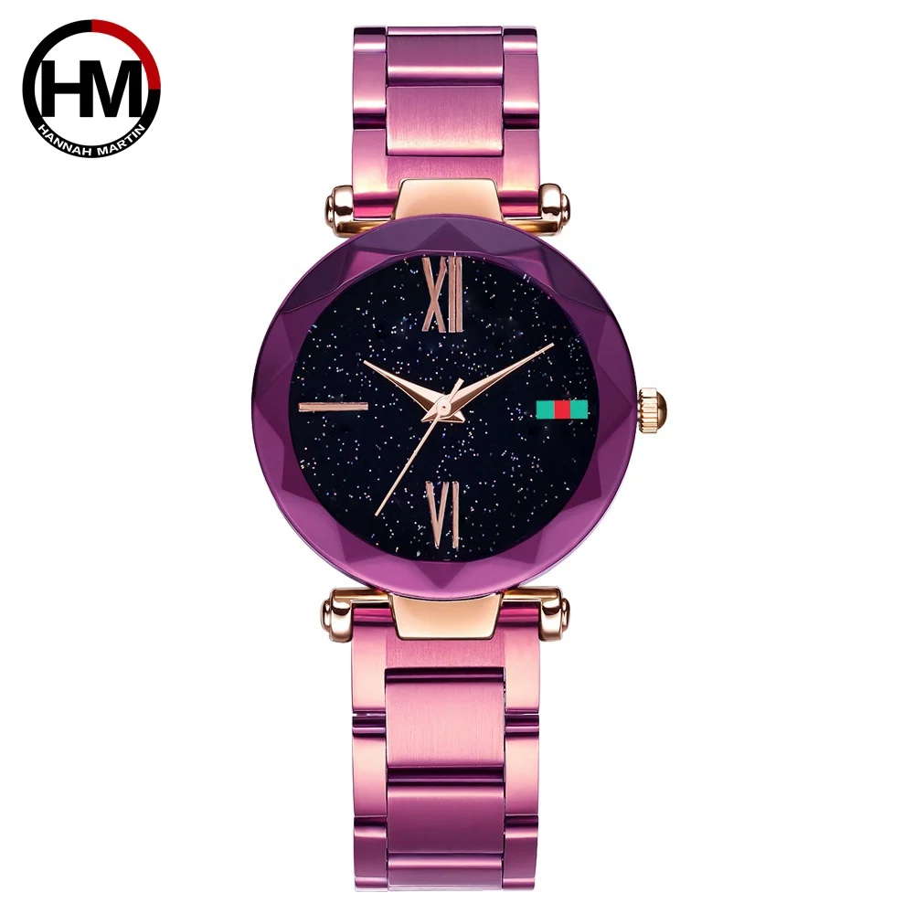 

2018 Fashion High Quality Quartz Women Luxury Gold Watches Bright Purple Magnet Mesh Band Flash Dial Ladies Watch Dropshipping