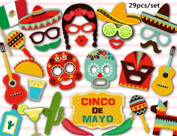 

29pcs Mexican Facebook Photo Booth Props Hawaiian Photobooth Props For Summer Beach Pool Party Decoration DIY Kit PB002
