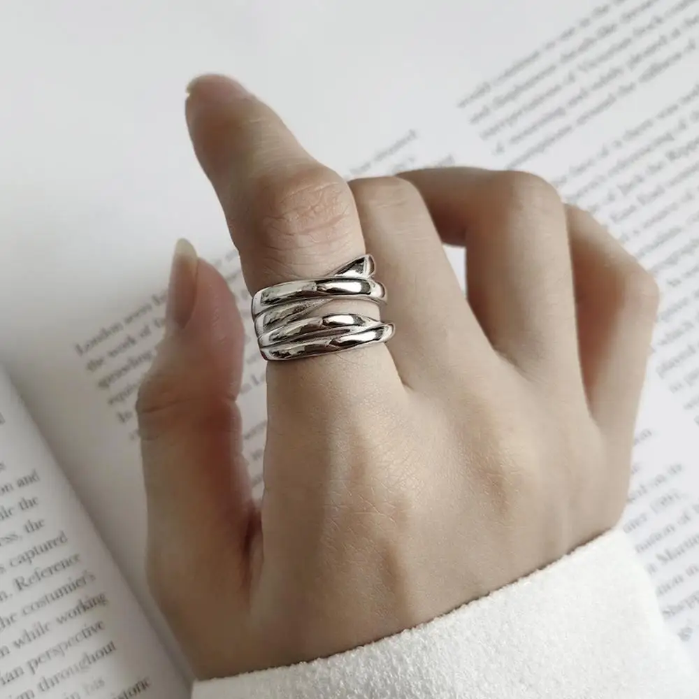 

Hot sale Authentic 925 Sterling Silver Geometric Twist Line Open Rings For Women Multi Layer Knuckle Rings Accessories Gifts