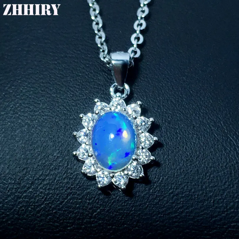 ZHHIRY Natural Opal Necklace Pendant Genuine 925 Sterling Silver For Women With Chain Real Color Gemstone Fine Jewelry ZHHIRY Natural Opal Necklace Pendant Genuine 925 Sterling Silver For Women With Chain Real Color Gemstone Fine Jewelry
