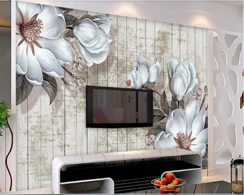 

beibehang Custom wallpaper for walls 3 d hand painted white flower wall muralwood board TV background wallpapers for living room