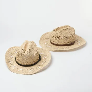 

01901-HH7290 2019 new desige belt summer handmade straw paper fedoras cap men women leisure panama hat