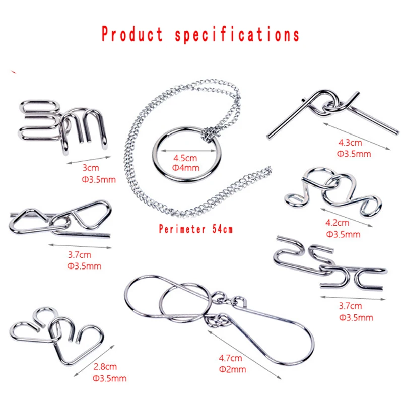 Montessori Materials 8pcs/set Metal Wire Puzzle IQ Mind Brain Teaser Puzzles Game For Adults Kids Gift 3 Styles