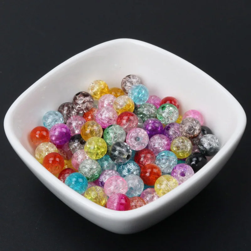 

2018 New Arrivals 200pcs 8mm Mixed Transparent Crackle Round Beads Acrylic Spacer Ball Beads For Jewelry Making DIY
