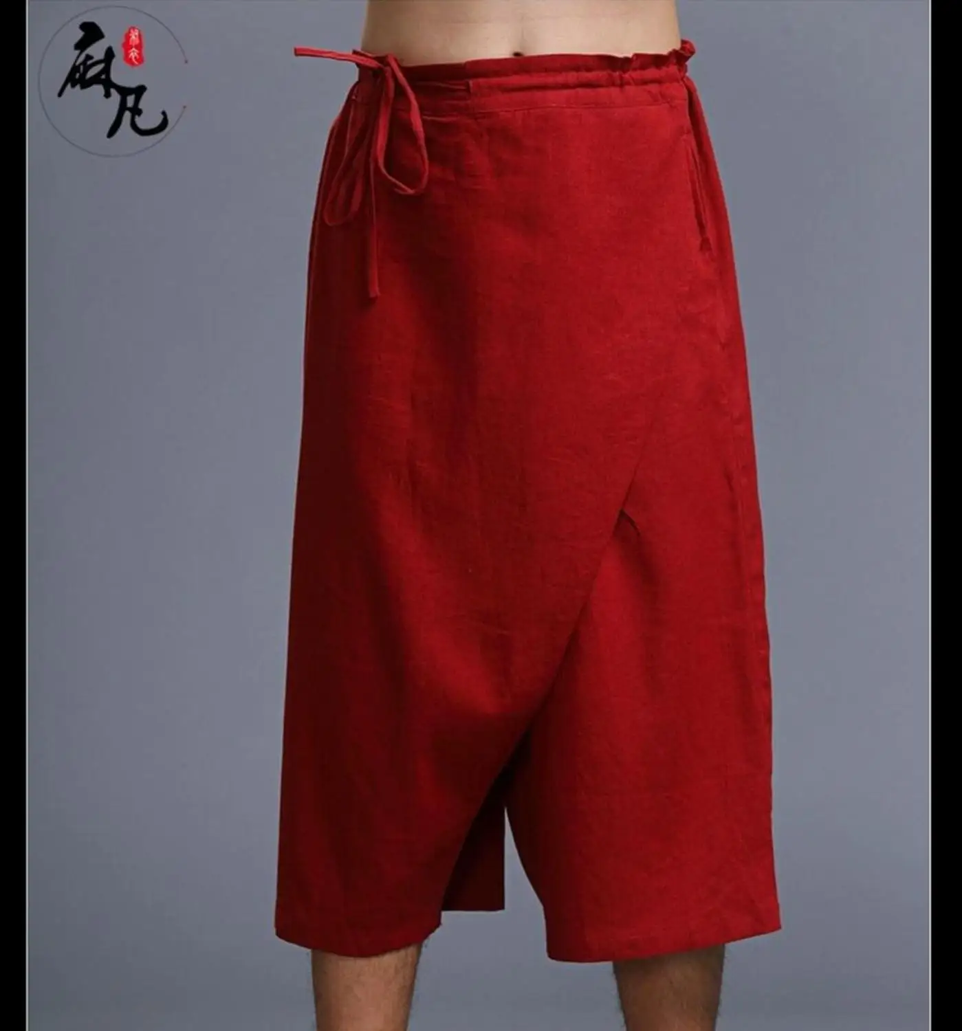 Горячая новинка льняная летняя шляпа года мотобрюки для мужчин длиной до колена Цвет Капри Свободные повседневные штаны для девочек широкие брюки певица - Цвет: Красный