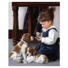 Сделай сам, полный квадрат, алмазная вышивка, девушка собаки фото на заказ, алмазная живопись, вышивка крестиком, 3D, Алмазная мозаика, домашний декор JS1528