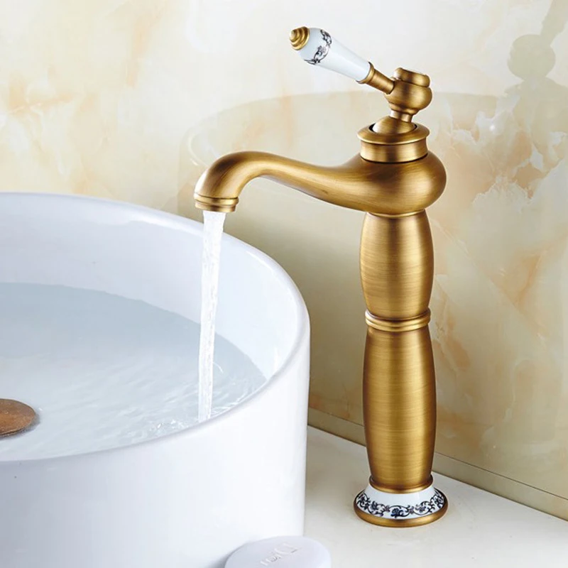 

Basin Faucet bathroom Sink Tall Mixer Tap Single Handle Antique Hot and Cold Vanity Single Hole Mixer Water Taps Bathroom Basin