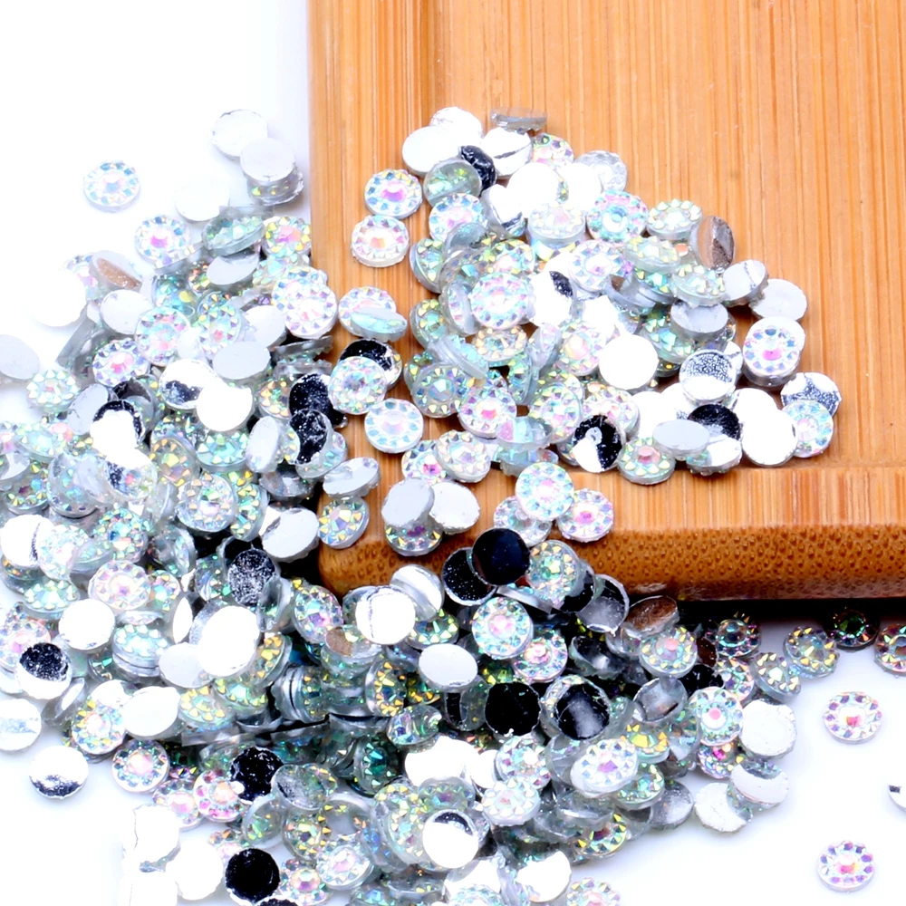 100 Mixte couleur Flatback Resin Round Cabochon Gem Pyramide Pointillée strass 12 mm