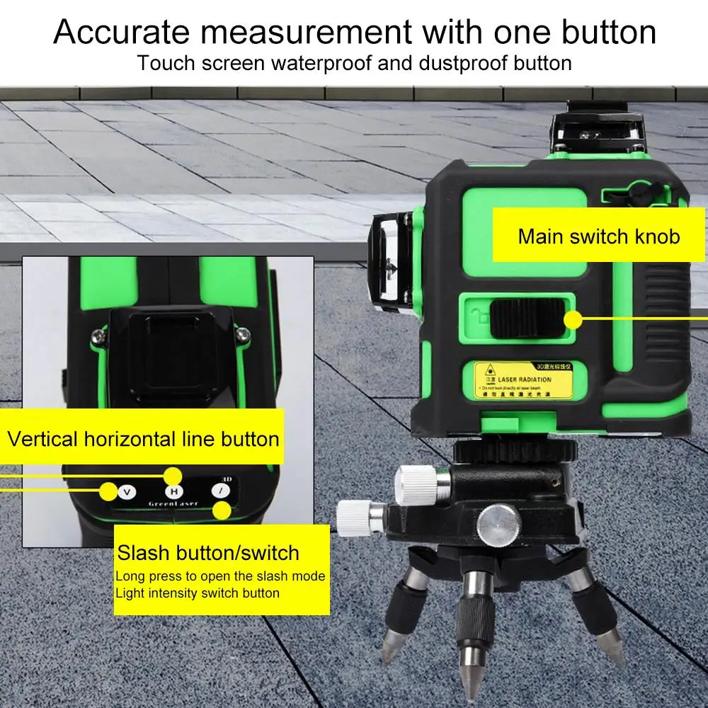 3D 12 линий зеленый лазерный уровень Мощный лазерный луч 12 линий автоматический самонивелирующийся 360 горизонтальный и вертикальный крест