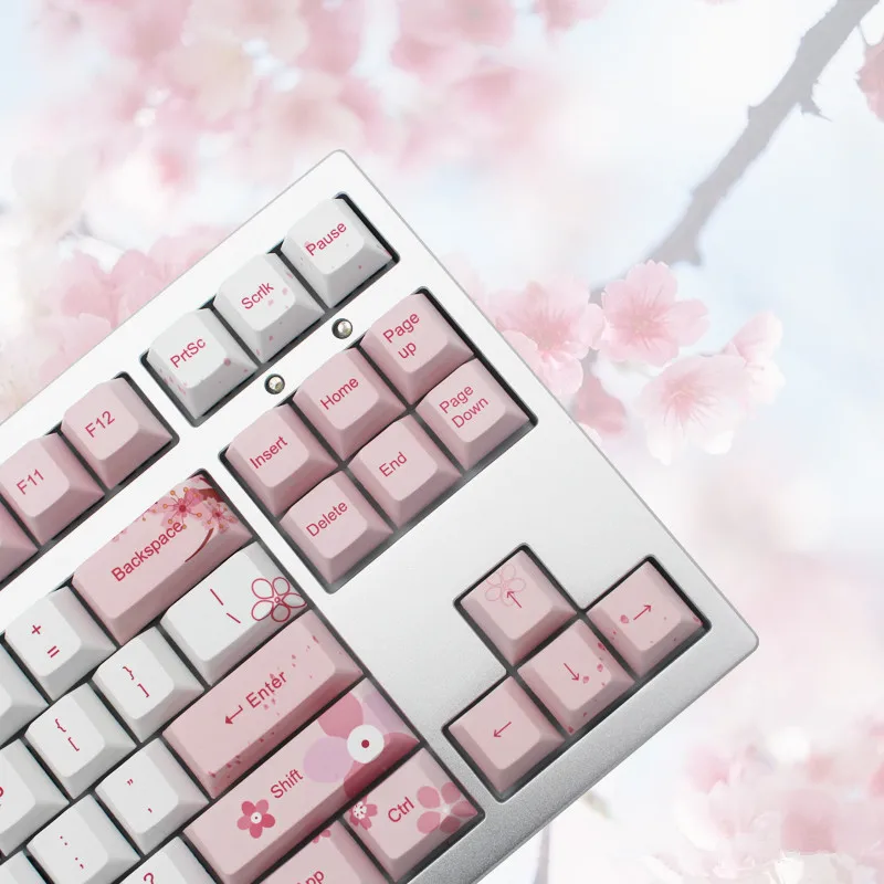 Cherry blossom 126 Keys Full Set Mechanical Keyboard Keycap PBT Five Face Dye-Sublimation Keycaps For Mechanical keyboard Cherry blossom 126 Keys Full Set Mechanical Keyboard Keycap PBT Five Face Dye-Sublimation Keycaps For Mechanical keyboard