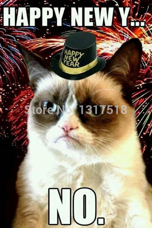 Big Sales Decals Posters 27x40cm Happy New Year grumpy cat say no Home Wall Poster | Дом и сад