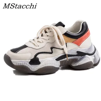 

MStacchi High Quality Dad Shoes Woman Breathable Corss-Tied Mixed Color Sneakers Ladies Sexy Platforms High Shoes Basket Femme