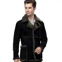 2019 мужской толстый натуральный мех пальто натуральный черный желтый мужской замшевый пиджак средней длины овечья шерсть овчина oдежда из