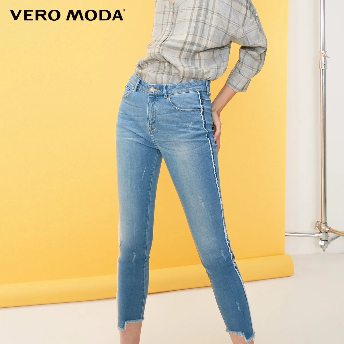 Vero Moda Women's Washed Distressed Raw-edge High Waist Slim Fit Jeans | 318349580