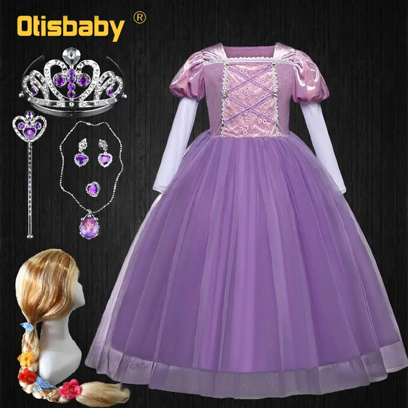 Enfants filles princesse Sofia raiponce robes robe de bal longue robe de fête enfants vêtements enfants Cosplay Costume mascarade perruque