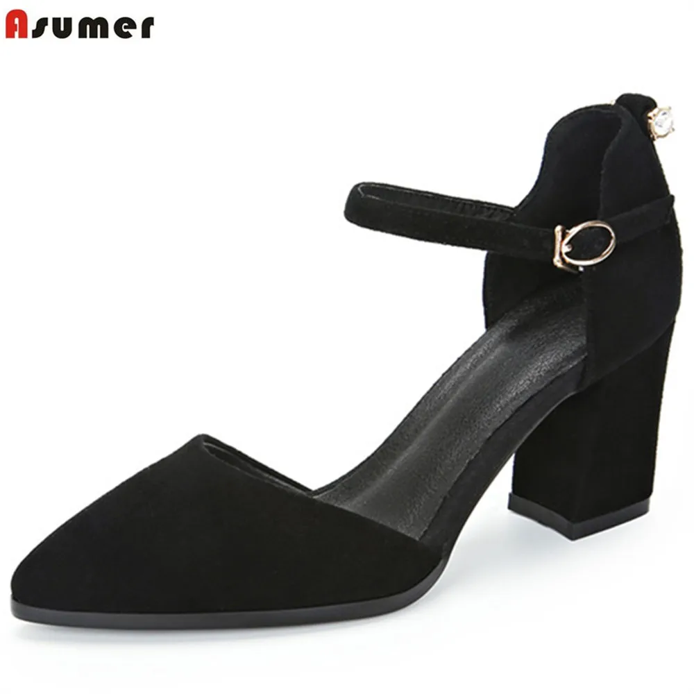 ASUMER black khaki gray fashion ladies spring autumn pumps shoes buckle ...