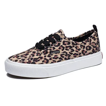 

Dropshipping Fashion Leopard Women Shoes 2018 Autumn New Lace-Up Casual Canvas Shoes Woman Sneakers Comfortable Women Flats