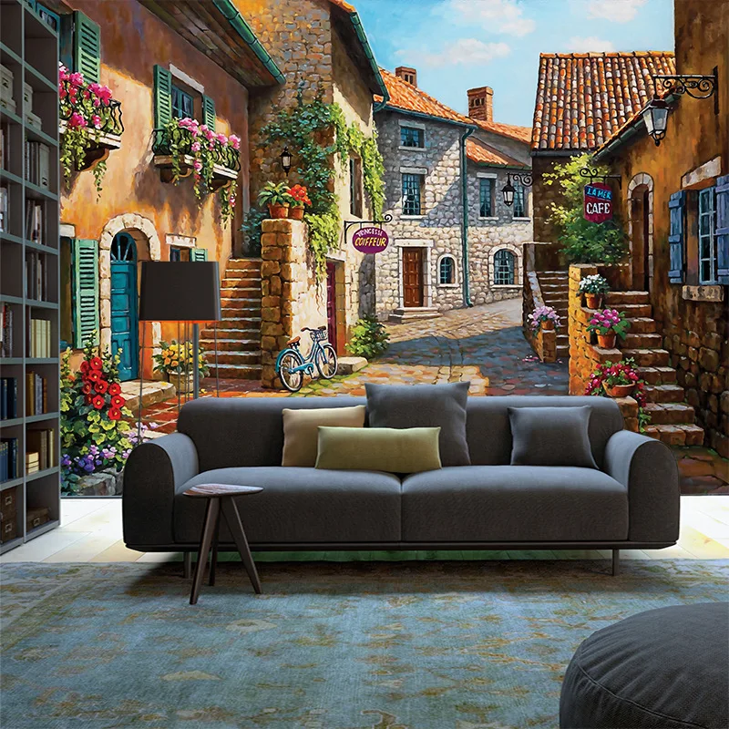 

Customized Size 3D lifelike papel de parede fable town house nice wallpaper decor wall architecture type wall scenery vintage