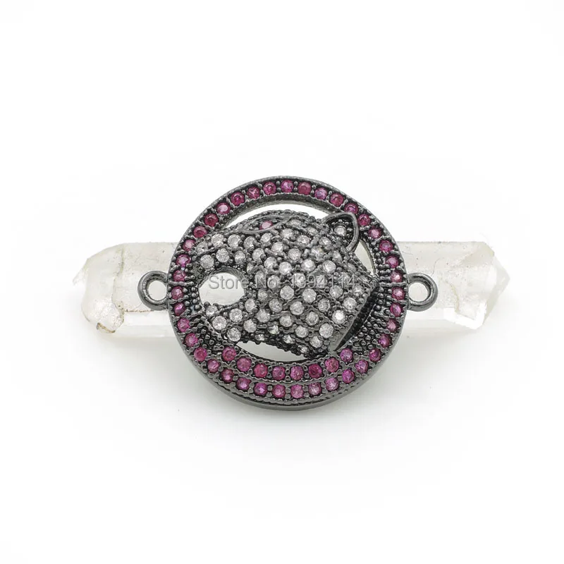 23*18*5 мм Micro Pave красный Ясно CZ Волчья Голова Круглый Шарм Разъем Fit для мужчин и женщин решений браслеты ювелирные изделия