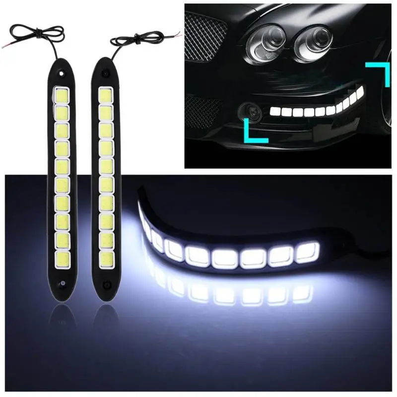VODOOL 2pcs Waterproof 12V LED COB Car Daytime Running Fog Light Strips