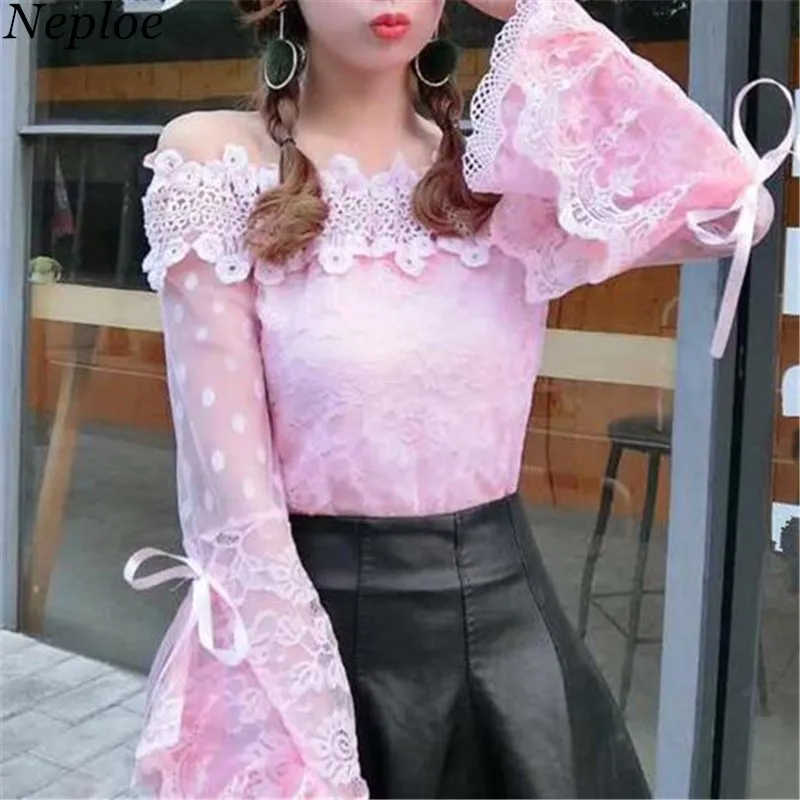 

Neploe Sexy Slash Neck Off Shoulder Women Blouse 2019 Spring Summer New Flare Sleeve Shirts Fashion Female Blusas 74383