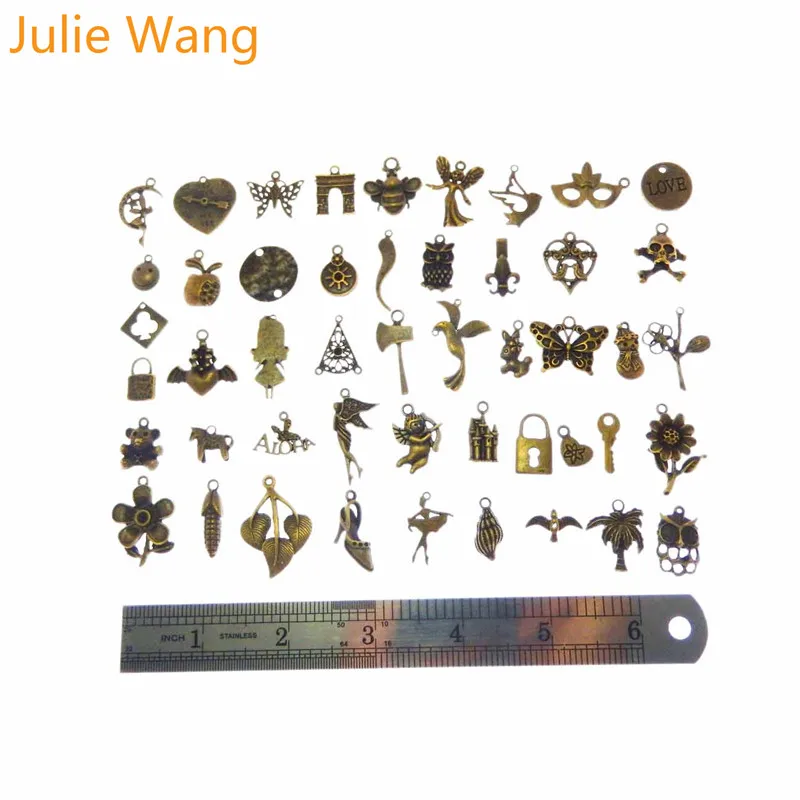 Julie Wang 100 г/упак. случайным образом смешанные стили античный бронзовый маленький амулет для ожерелья подвески браслет ювелирных изделий Аксессуары