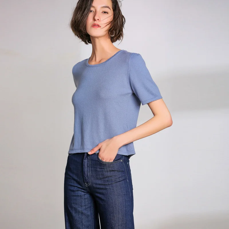 

Women's Silk Knit Sweater V-neck Sleeveless Women Sweater Tees Thin Solid Color Knitted Pullovers Female Jumper Tops