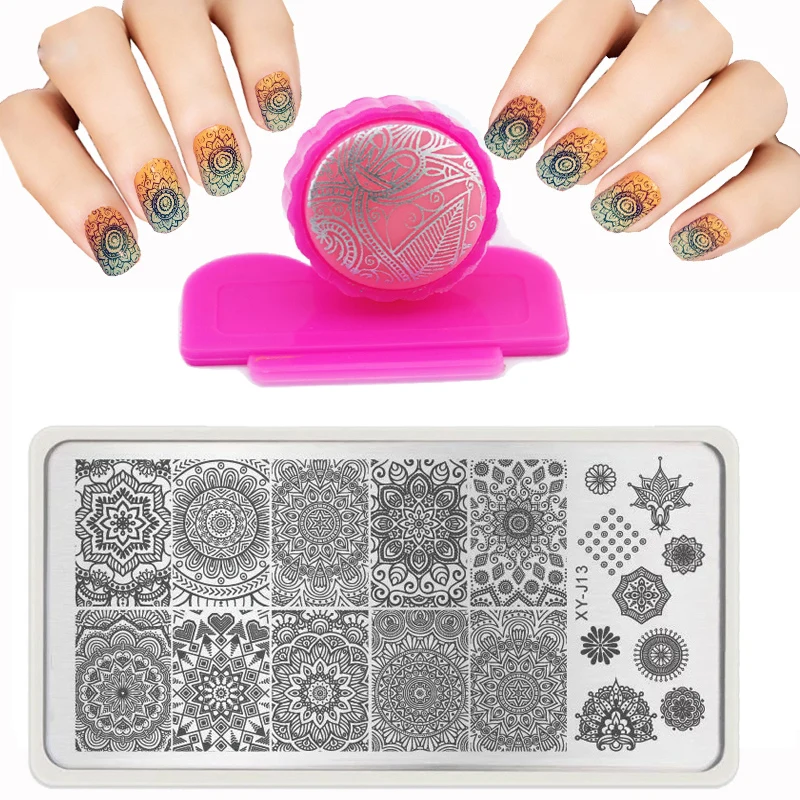 6X12cm Hot Fashion Nail Stamping PLates Set Plates Accessories Lace Stainles Nail Art Templates + DIY Stamper + 1 Scraper Beauty