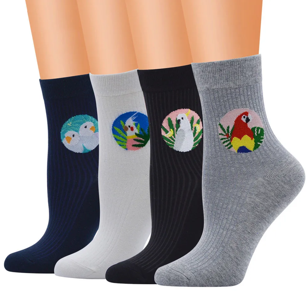 

Women Cute Cotton Medium Bird Illustrations Pattern Lady Socks Tube Socks