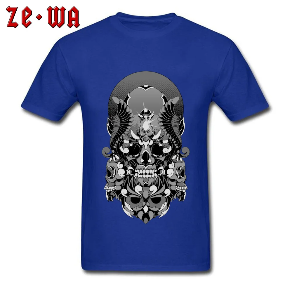Geek Skull Owl Statue Man Top T-shirts Funny Mother Day Short Sleeve Crew Neck 100% Cotton Tops Tees Design Tops T Shirt Skull Owl Statue blue
