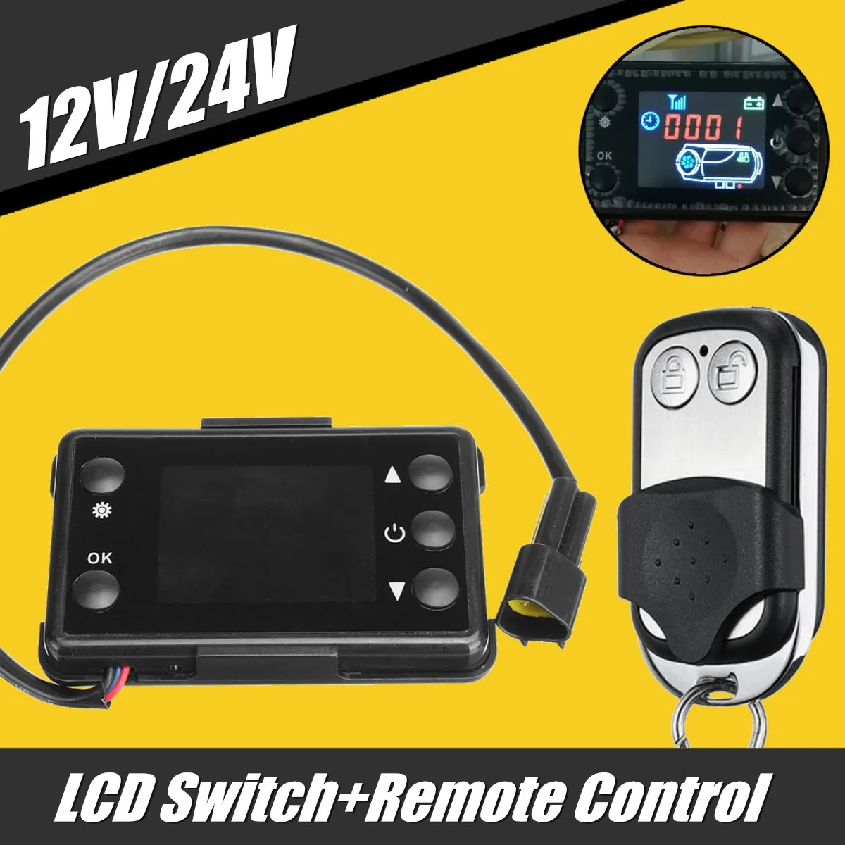 

12V/24V Remote Control + LCD Monitor Switch Accessories For Car Track Diesels Air Heater Parking Heater