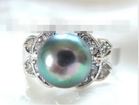 

2108 peacock black natural freshwater pearls ring