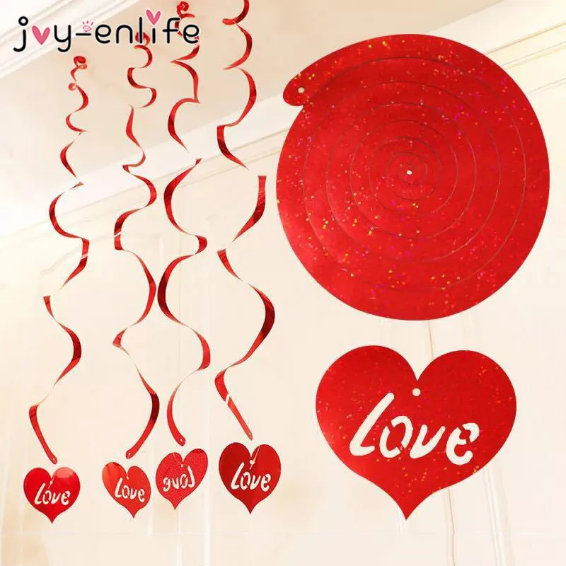 Joy-enlife 12 шт спиральный из ПВХ свадебное украшение в форме сердечка карта любовь кулон спираль из фольги баннер-гирлянда День святого Валентина
